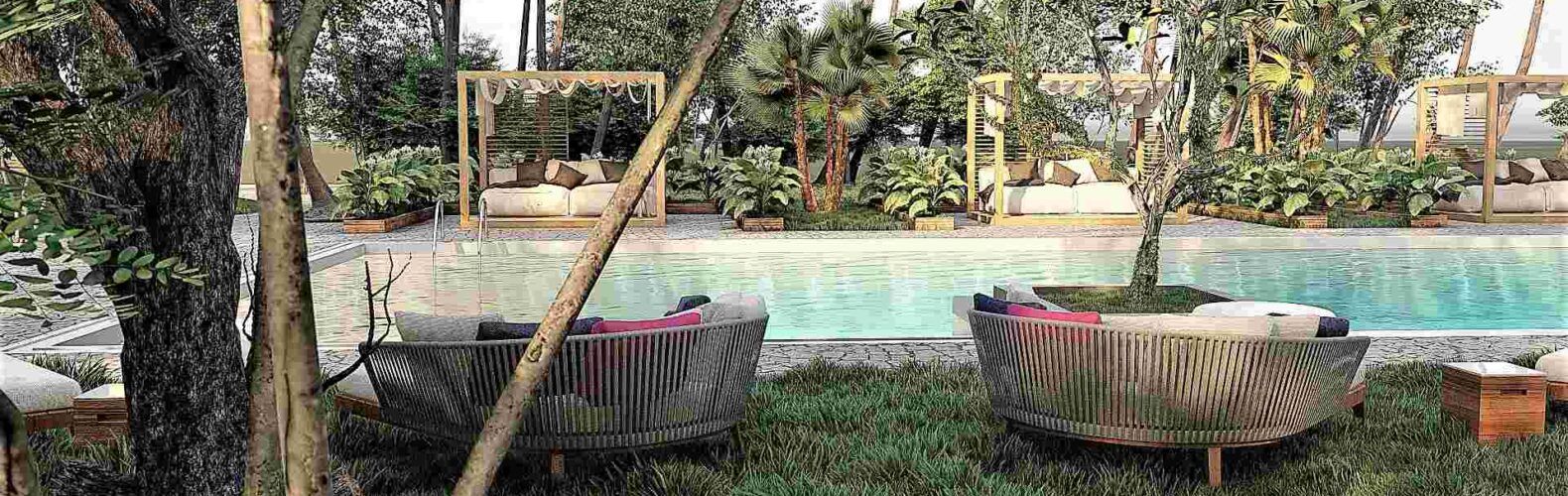 Διαμόρφωση του χώρου πισίνας και κήπου σε Ξενοδοχείο