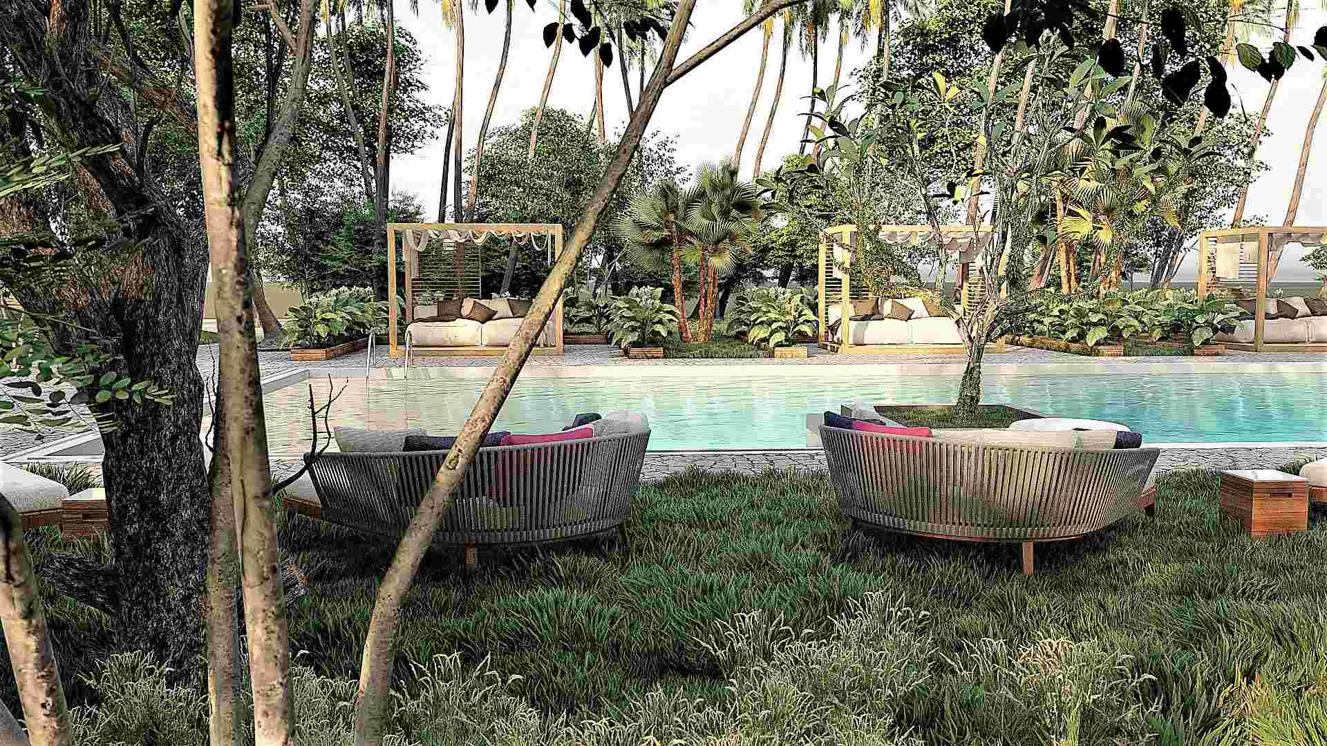Διαμόρφωση του χώρου πισίνας και κήπου σε Ξενοδοχείο