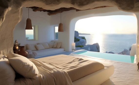 Μια υπόσκαφη κατοικία διακοπών στην Σαντορίνη