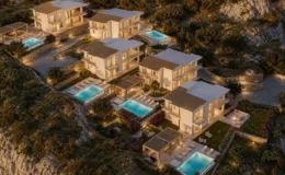 Συγκρότημα τεσσάρων πολυτελών βιλών στα Μάλια Κρήτης με ιδιωτικές πισίνες, πανοραμική θέα στο Κρητικό Πέλαγος και σύγχρονο μεσογειακό σχεδιασμό από τη Γραμμική α.