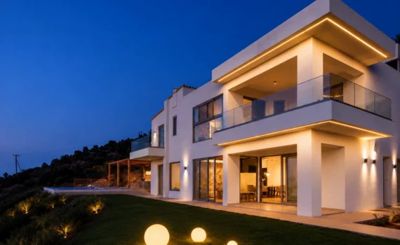 Luxury Villa in Malia, Crete by Grammiki a with architectural landscape lighting