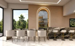 Luxury μονοκατοικία στο Πανόραμα Θεσσαλονίκης – custom bar και dining area