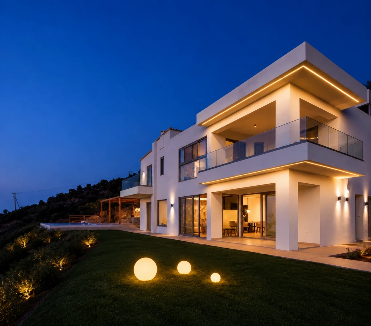 Luxury Villa in Malia, Crete by Grammiki a with architectural landscape lighting