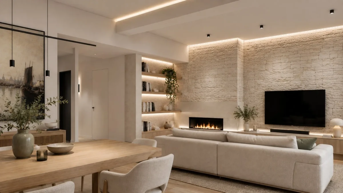 Καθιστικό luxury μονοκατοικίας στο Πανόραμα Θεσσαλονίκης
