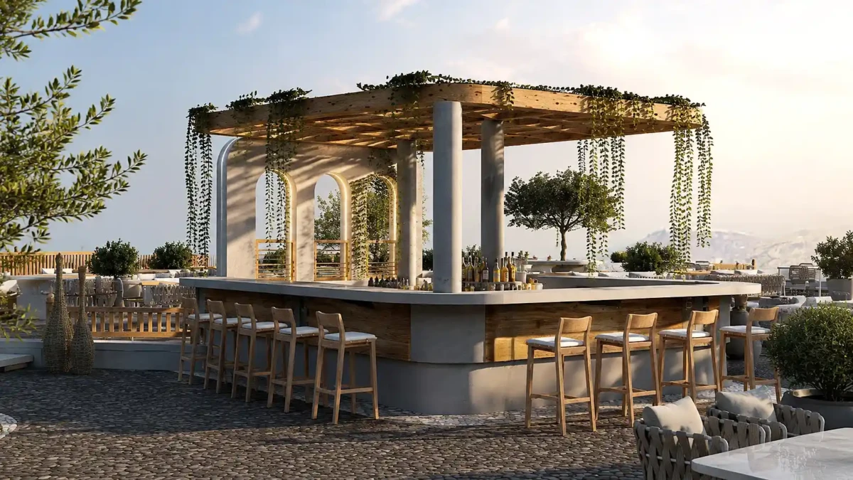 Outdoor bar design – Wedding Venue, Santorini