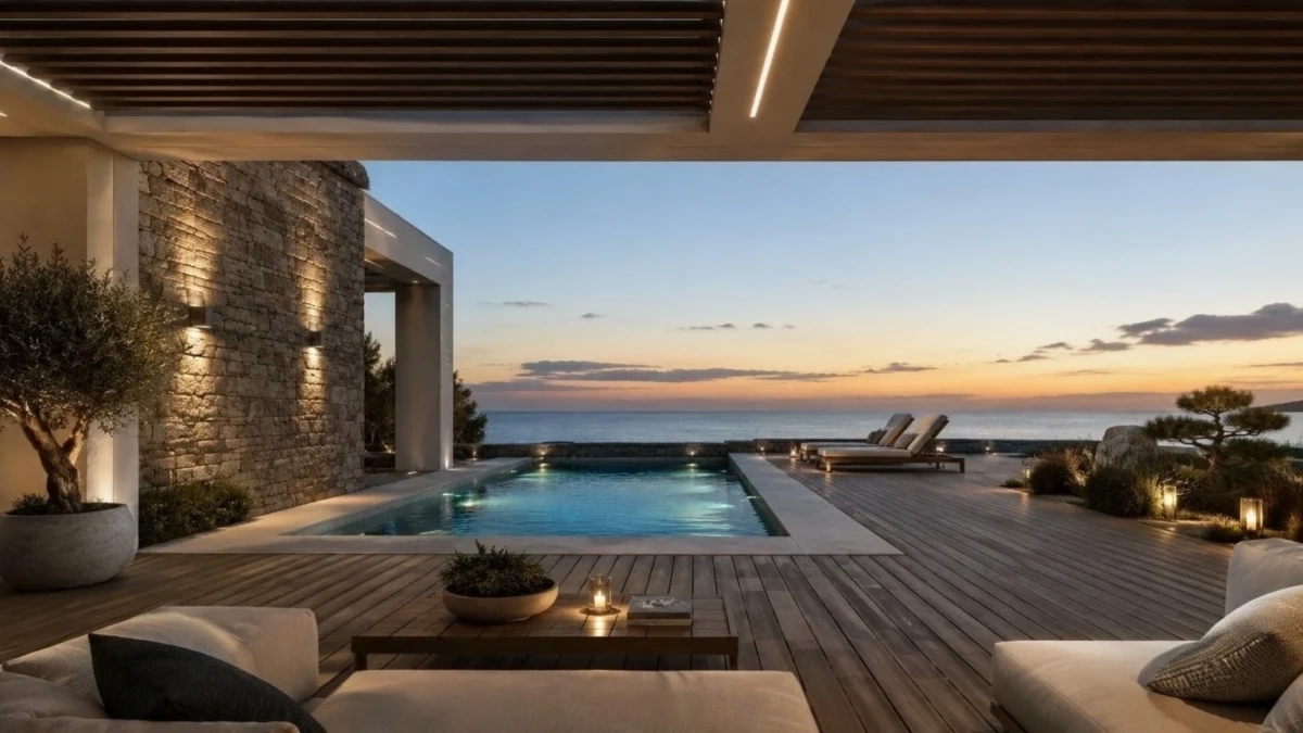 Luxury villa στην Ελούντα Κρήτης με φωτισμένη πισίνα και θέα στη θάλασσα