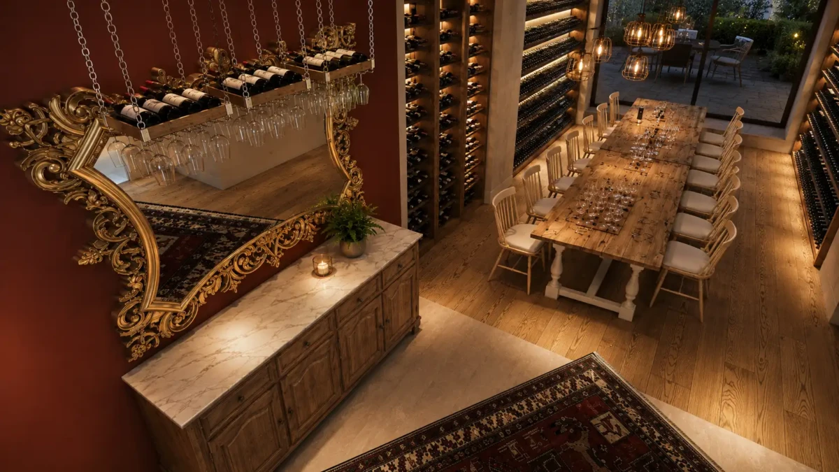 Άποψη του χώρου γευσιγνωσίας από ψηλά. Oinovate Wine Bar – Άποψη του χώρου γευσιγνωσίας