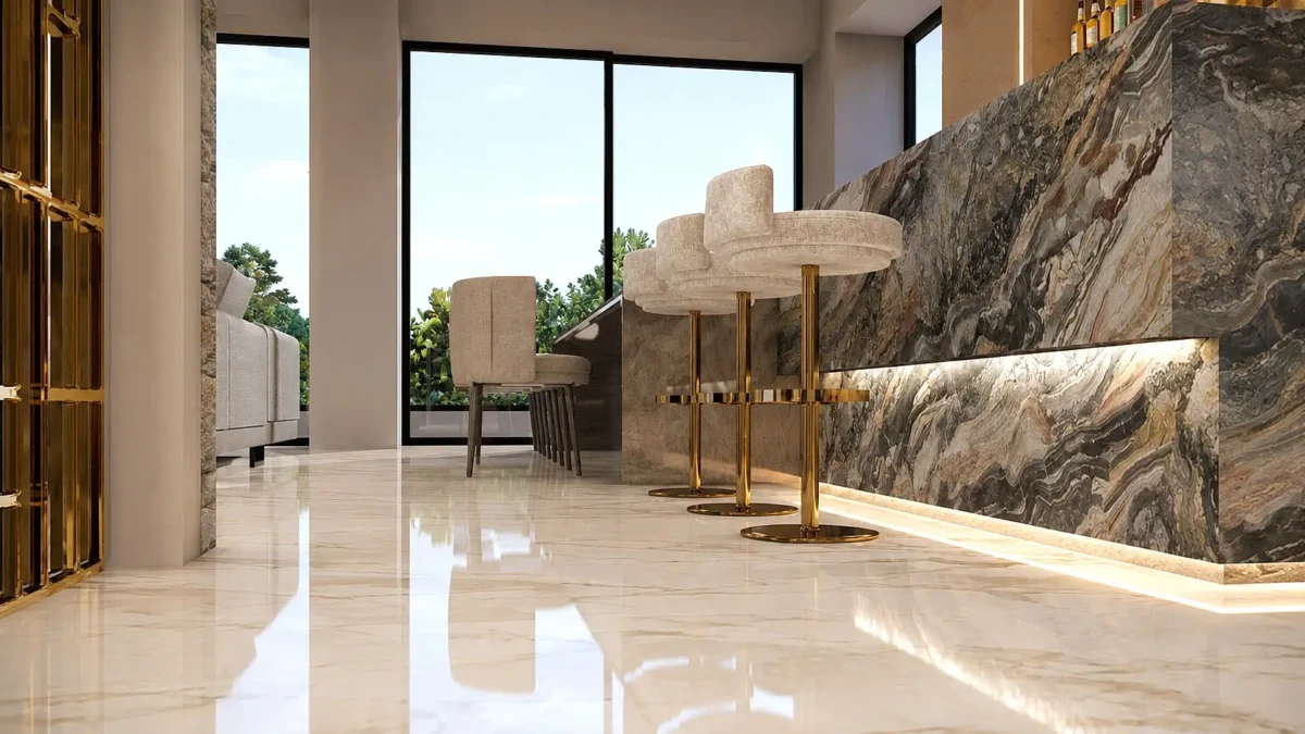 Custom μαρμάρινο bar σε luxury μονοκατοικία στο Πανόραμα Θεσσαλονίκης